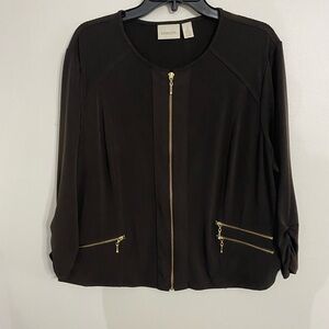 Chico's Knit Kit Zip-Pocket Jacket Chico's size 3 US Size XL Dark Brown